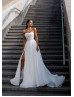 Strapless White Organza Slit Simple Wedding Dress